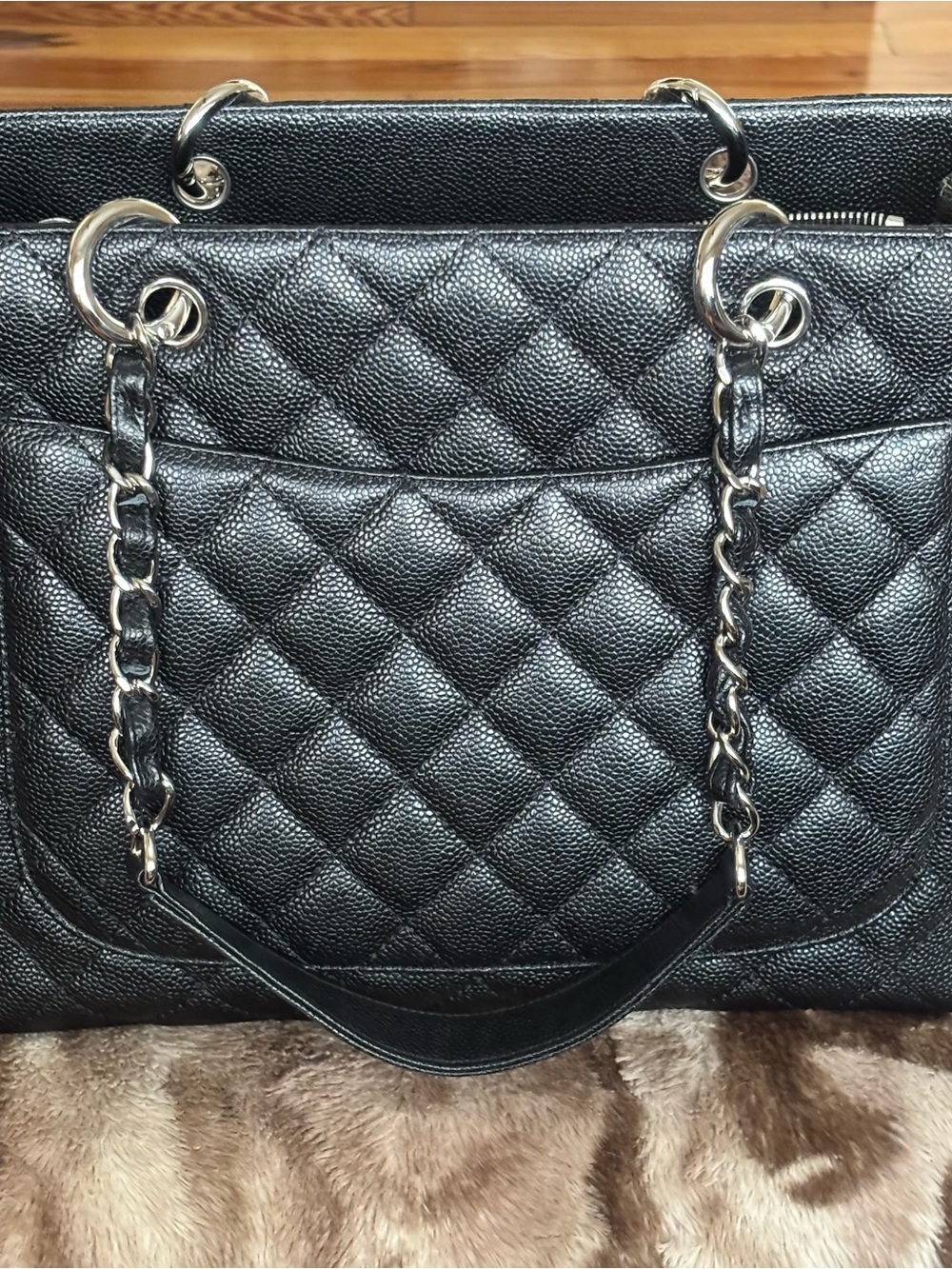 CHANEL NWT Grand Shopping Tote Black Quilted Caviar Leather W/Chain-Strap Handle - Picture 2 of 14